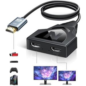 HDMI Splitter 1 in 2 Out with 1.6Ft Fixed HDMI 2.0 Cable-Mirror Display(Not Extended Display), 4K HDMI Splitter 1 Male to 2 Female Adapter, (Need Power Adapter 5V 1A), Supports 1080P 3D for HDTV, PS4
