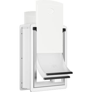 Steel Dog Door for Wall, Energy Efficient Pet Door, Telescoping Tunnel and Steel Frame, Double Magnetic Flaps and Two Sliding Lock Panels, Easy to Install, White, Medium