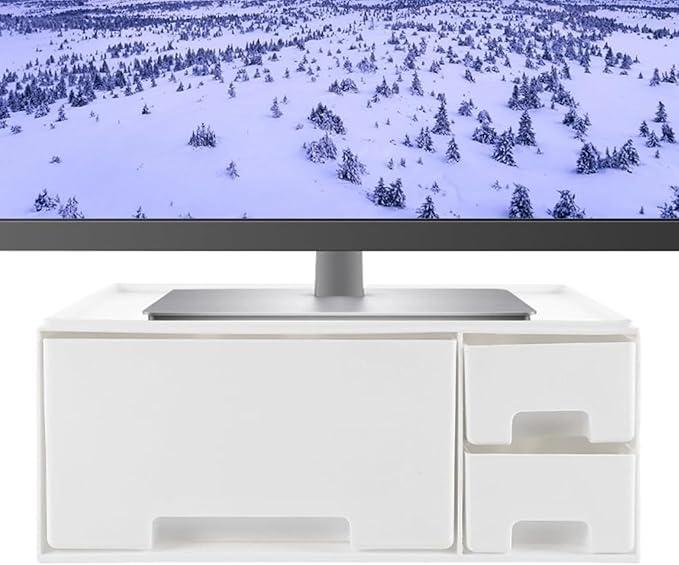 Computer Monitor Stand Riser, Desk Organizer with Drawer, Laptop Stand, Office Desk Accessories & Workspace Desktop Organizers Storage for Office Supplies(White)