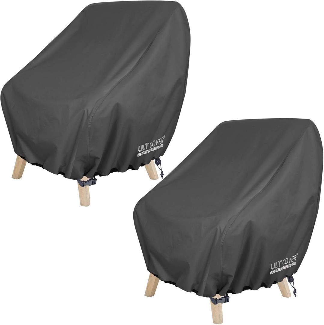 ULTCOVER Waterproof Patio Chair Cover 2 Pack  Outdoor Lounge Deep Seat Single Lawn Chair Cover Fits Up to 38W x 34D x 34H inches, Black (38x34x34 inch, Black)