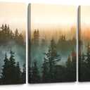 Forest Bathed in Sunlight Canvas Print Picture Painting Wall Art for Bedroom Living Room Framed 3 Piece Artwork Wall Decor for Bathroom Modern Room Plants Wall Decorations Size 16x24x3 Ready to Hang (Black)