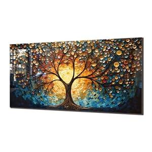 Tempered Glass Backsplash for Kitchen Behind Stove,Tree of Life, 30"L x 14"W