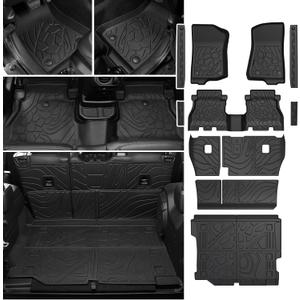 Floor Mats Set for Jeep Wrangler JL 2018-2025 2026 Unlimited 4-Door (Not fit JK/4XE/2-Door), All Weather TPE Backrest Mat Trunk Mat Cargo Liner Door Sill Guards Accessories (Floor Mats Set)