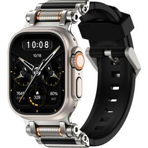 TAURI Silicone for Apple Watch Bands Ultra 3/2/1 49mm [Liquid Silicone Strap + Stainless Steel Metal Connector] Sport Band for iWatch 49mm Adjustable Band Men Women, Black