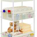 3-Tier Baby Diaper Caddy Cart Organizer,Mobile Nursery Storage Carts with Wheels,With 2 Dividers&14 Mesh Pockets Durable Metal Utility Cart for Nursery, Bedroom, Bathroom, Baby Essentials Organization (Beige Yellow)
