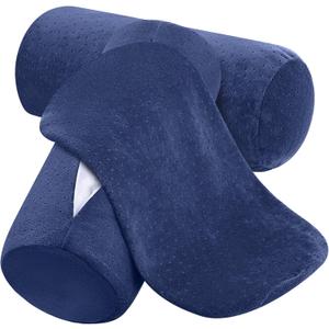 Remerry 2 Pcs 17 x 7 Inches Velvet Neck Roll Pillow Cover with Zipper, Soft Bolster Pillowcases for Cylindrical Pillow (Cover Only, Bolster Not Included)(Navy Blue)