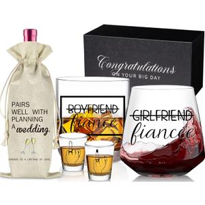 Engagement Gifts for Couples - Fiance Fiancee Engagement Gift Wine Whiskey Glass, Engaged Gifts for Boyfriend,Girlfriend,Couples Newly Engaged