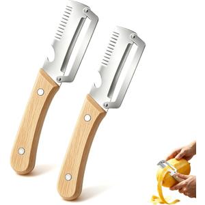 2 Pack Multifunctional Vegetable Peeler, 3 in 1 Kitchen Peeler with Bottle Opener and Wooden Handle, Kitchen Gadgets Tool for Fruit Pumpkin Peeling Potato Carrot Veggie Peeler