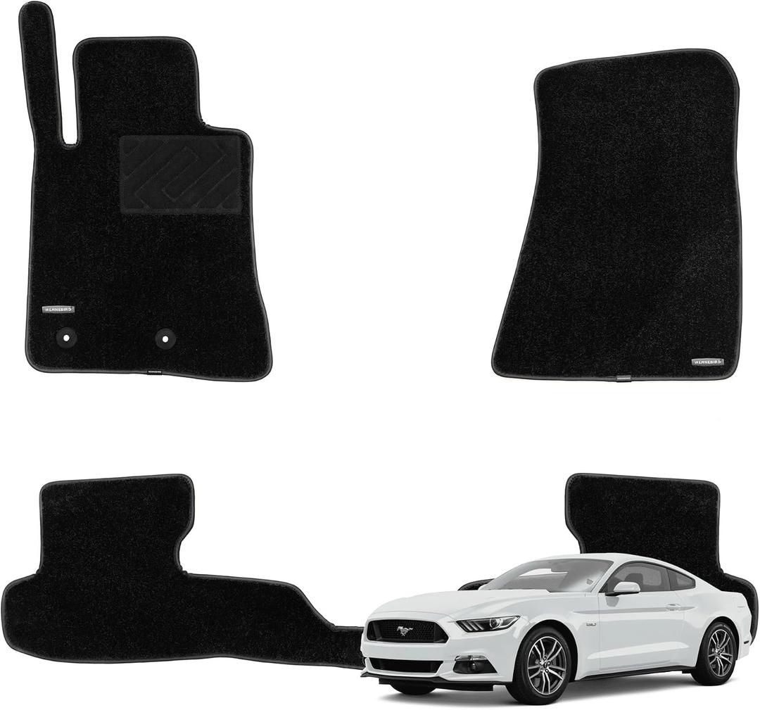 WENNEBIRD Superior Carpet Floor Mats for 2015-2026 Ford Mustang (Not for Mach-E), 0.6-Inch Ultra-Thick, Noise-Reducing, All-Weather Waterproof Anti-Slip – 3-Pc Set
