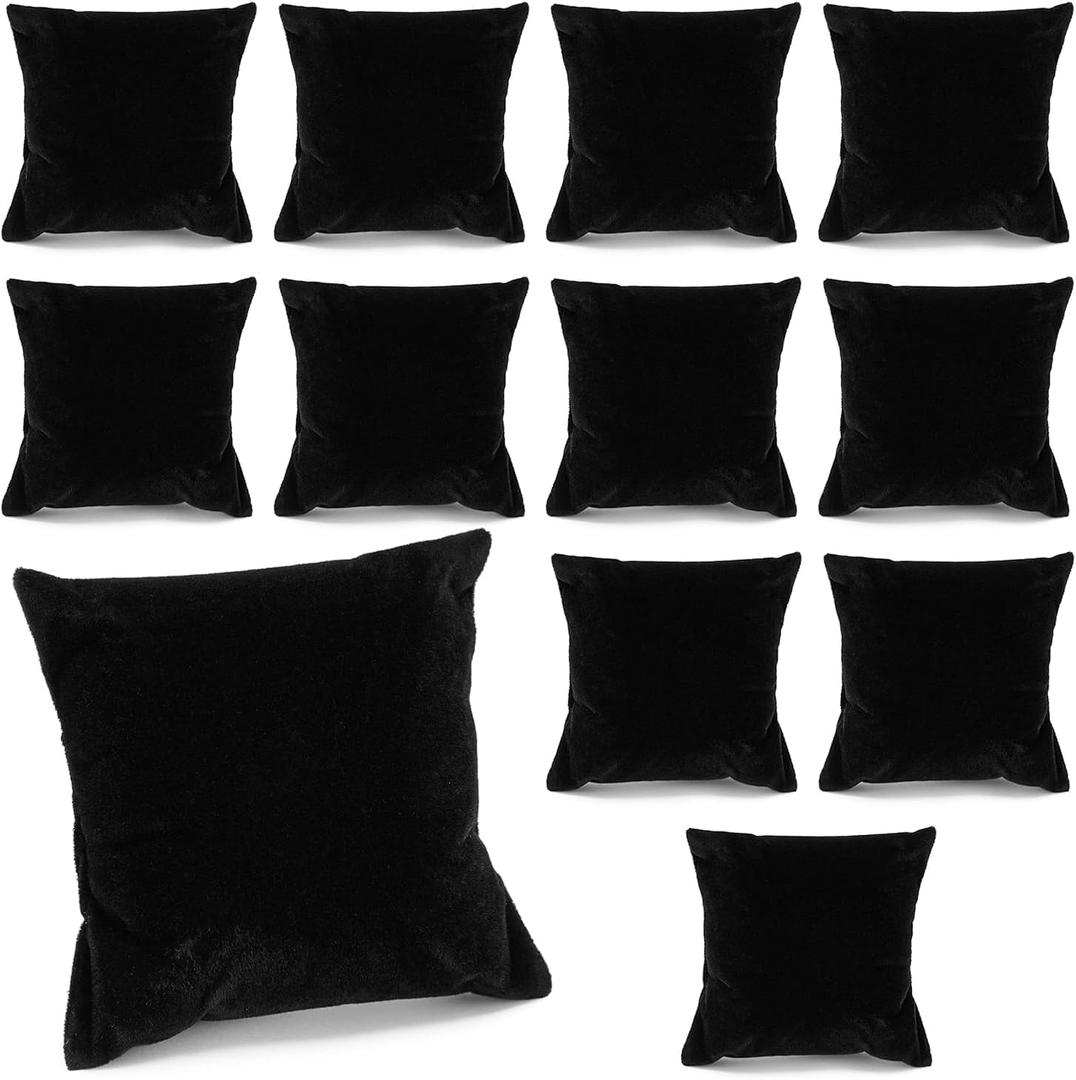 Juvale Velvet Bracelet Cushion Pillow - Scratch-Resistant Plush Protection & Velvet Jewelry Pillow - Bracelet Holder & Display Stand - Jewelry Display for Vendors - 12 Pack, Black - 3 x 3 x 1.5 in