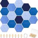 16 Pcs Hexagon Cork Board for Walls with 50 Wooden Push Pins 6.7 x 5.9 in Felt DIY Tiles Notice with Nano Tape Hanging Bulletin Board for Home Photo Office Memo Note(Ocean)