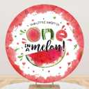 Laeacco 6.5x6.5ft Summer Watermelon Birthday Party Round Backdrop Baby Girl 1st Birthday Photo Background Princess One in a Melon Birthday Arch Backdrop Girls First Birthday Party Baby Shower Supplies (Red)