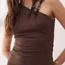 SOLY HUX Women's Sleeveless Tank Tops Y2k Buckle Asymmetrical Neck Fitted Going Out Tops Streetwear Mocha Brown Large