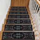 Retro Stair Treads Non Slip for Wooden Steps 15PCS 8"x30" Stair Carpet Treads TPR Backing Soft Stair Rugs Runner Washable Reusable Indoor Safety Stair Mats for Elders Kids Dogs Black