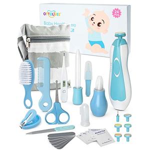 OTTOLIVES Baby Healthcare and Grooming Kit, 24 in 1 Baby Electric Nail Trimmer Set Newborn Nursery Health Care Set for Newborn Infant Toddlers Baby Boys Girls Kids Haircut Tools (0-3 Years+) (Blue)
