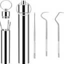 Metal Toothpicks Kit, 3 Pieces 2 Set, Silver | Reusable & Portable Stainless Steel Keychain Toothpick Holder, Teeth Cleaning Tools for Outdoor Travel Camping