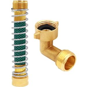 Uenede Brass 3/4" GHT Thread 5.5 Inches Length Garden Hose Extension Protector and 90° Elbow Swivel Garden Hose Connector Adapter Kit