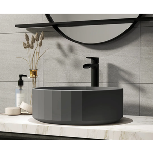 17in Bathroom Concrete Round Vessel Sink with Drainer in Black Earth / Mottled Bluish Grey / Taupe Clay