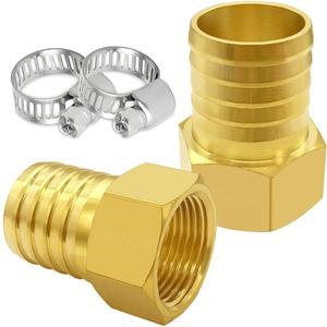 Uenede 2PCS Brass 3/4" NPT Female to 1" Hose Barb Fittings Adapter Connector Include 2 Clamps for Water/Oil/Gas
