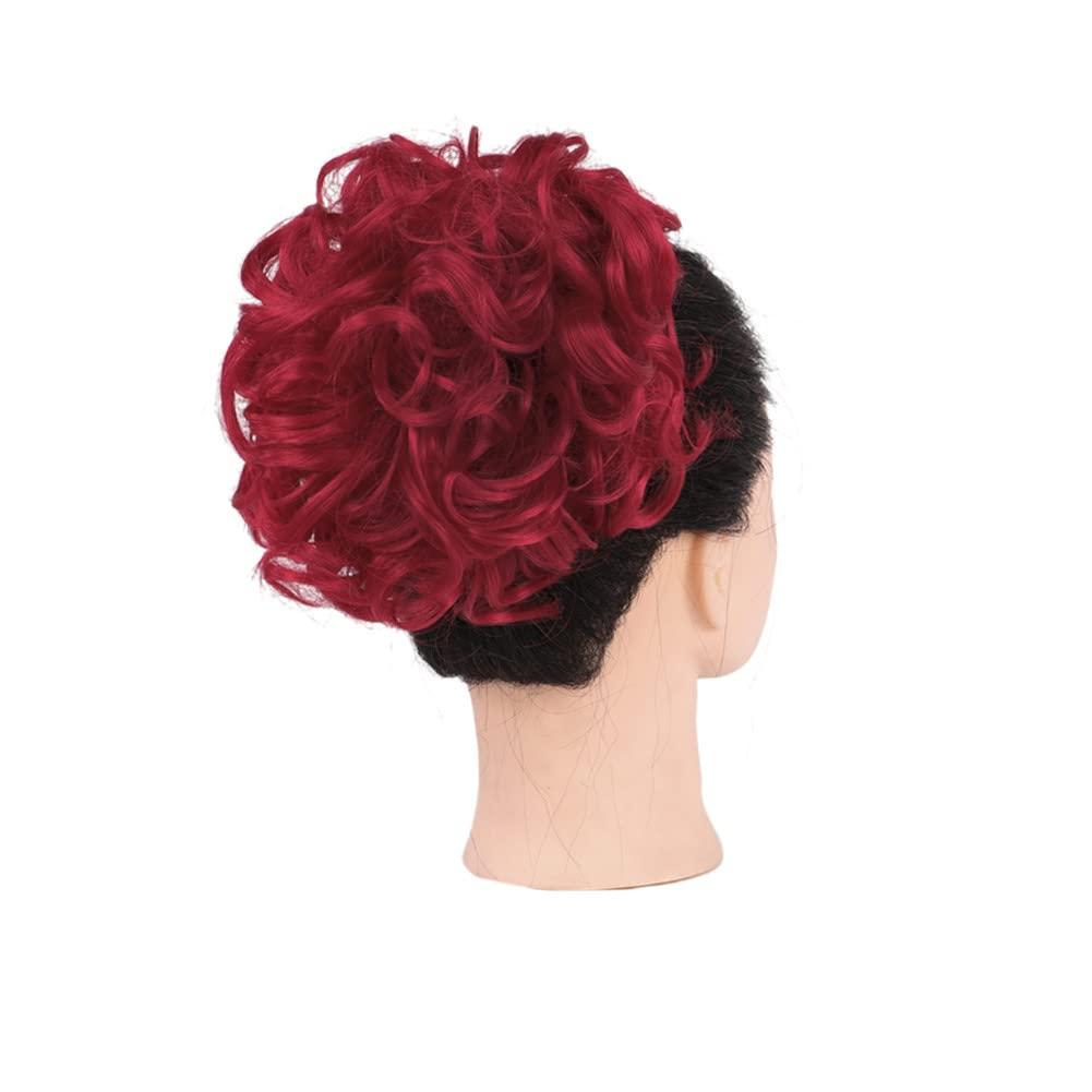 Vsadsau Synthetic Messy Wavy Curly Hair Bun Elastic Scrunchies With Two Plastic Comb Clip In Hair Extensions Hairpiece (Red)