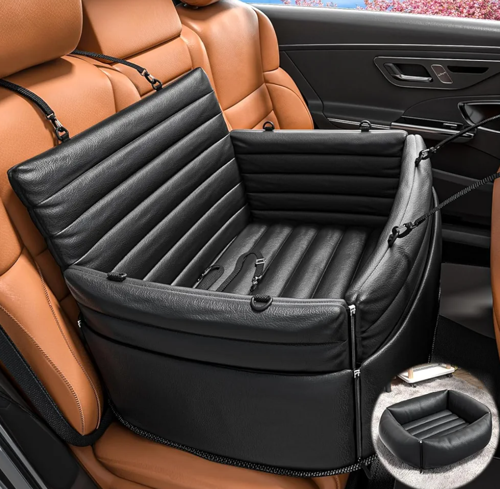 EAFTRA Dog Car Seats for Small Dogs, 3-in-1 Dog Booster Car Seat for Front/Back Seat and Home Use, 100% Waterproof, PU Leather, Non-Slip Hard Base, Scratch-Proof, Fits Pets Up to 30 lbs