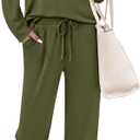 PRETTYGARDEN Womens 2 Piece Matching Lounge Sets 2025 Fall Long Sleeve Boatneck Sweatsuit Drawstring Sweatpants Pockets (Medium, Army Green)