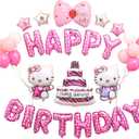 24Pcs Birthday Party Decorations - Pink Aluminum Film Balloons, Cartoon Theme Party Supplies for Girls