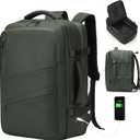 Travel Carry on Backpack, 18.9" Flight Approved, Expandable Weekender Bag with Waterproof USB A/C Port, Equivalent to 18" Suitcase, Green