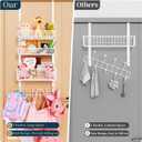 Consumest Over The Door Hooks Organizer - 4 Tier Door Coat Rack with 3 Baskets and 12 Hooks, Stainless Steel Towel Hanger for Bedroom, Bathroom, Living Room, White