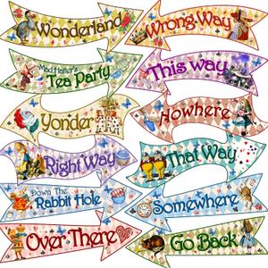 Alice in Wonderland Arrow Signs, 24pcs Alice in Wonderland Signs, Htabiol Alice in Wonderland Party Decorations, Fit for Alice Wonderland Decor, Alice in Onederland 1st Birthday, Mad Hatter Tea Party