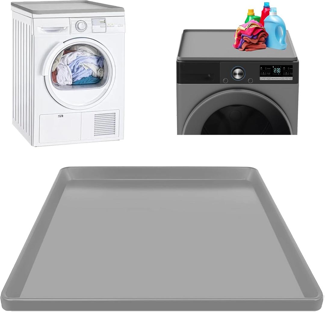 Refrigerator Floor Protector, 23.6 x 23.6 Mini Fridge Silicone Mat, Under Refrigerators Mat with Raised Edge, Laundry Guards for Washer and Dryer, Large Drip Tray