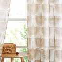 KGORGE Natural Linen Curtains - Semi Sheer Curtains 84 inches Long Geometric Print Window Decor Privacy Protect Light Filtering Drapes for Bedroom Office Basement, 2 Panels, Taupe, Size: 52"W x 84"L