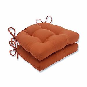 Pillow Perfect Monti Chino Solid Indoor/Outdoor Reversible Patio Chairpad with Ties Weather and Fade Resistant, 17" x 17.5", Orange, 2 Count