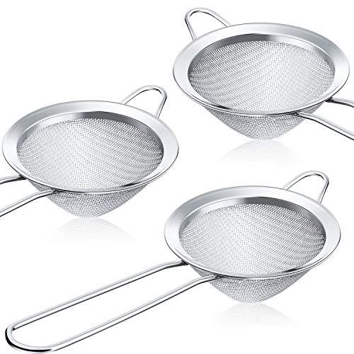 Patelai 3 Pieces Tea Strainers Cocktail Strainer Stainless Steel Fine Mesh Strainer Colander Conical Food Loose Tea Filter Practical Bar Colander Tool