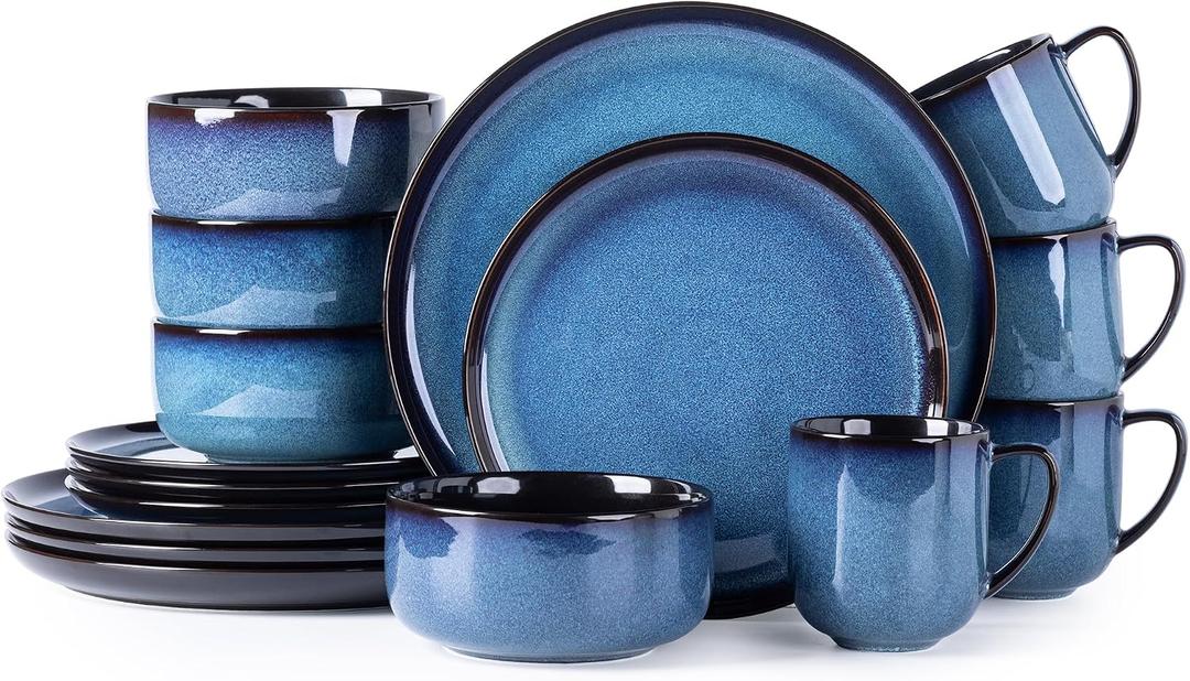 LeRatio Ceramic Dinnerware Sets for 4,16Pcs Porcelain Plates and Bowls Set