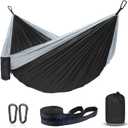 Hammock Camping, Portable Single/Double Hammocks for Outdoor Hiking Travel Backpacking - 210D Nylon Hammock Swing for Backyard & Garden (Black/Gray)