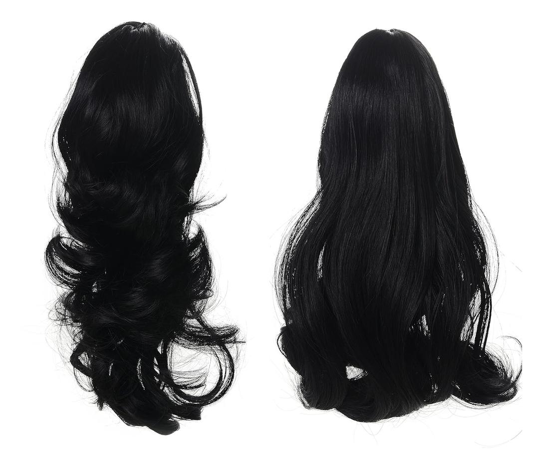 Onedor 15" Synthetic Fiber Curly Ponytail Hair Extension hairpiece with Clip-in Jaw Clips, Dual-Use Hair Extensions (1#-Black)