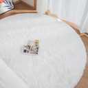 ORINOVA White Faux Rabbit Washable Fur Area Rugs Circle Rugs for Living Room Bedroom Teen Room Fluffy Area Rug 3ft Round Rug
