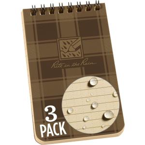 Rite in the Rain Weatherproof Top Spiral Notebook, 3 x 5, Brown and Tan Plaid Cover, Universal Pattern, 3 Pack (No. PL435-3)