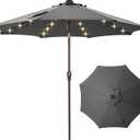 9FT Solar-Powered LED Patio Umbrella with Tilt Crank,Outdoor Market Umbrella with 32 Lights,Sunshade for Deck, Garden and Pool