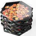 Becko US Stackable Puzzle Sorting Trays Jigsaw Puzzle Sorters with Lid Puzzle Accessory for Puzzles Up to 1500 Pieces, 8 Hexagonal Trays (Black)