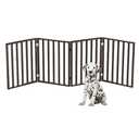 Pet Gate - 4-Panel Indoor Foldable Dog Fence for Stairs, Hallways or Doorways - 72x24-Inch Retractable Wood Freestanding Dog Gates by PETMAKER (Brown)