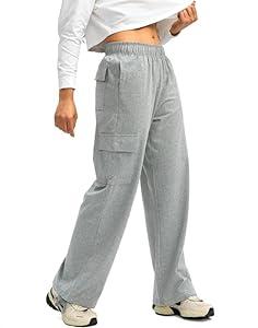 Viodia Womens Cargo Sweatpants High Waisted Wide Leg Baggy Cotton Pants Straight Leg Loose Joggers for Casual Lounge Light Grey
XL