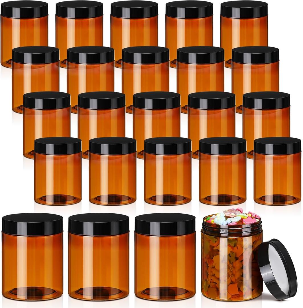 Tanlade 24 Pcs 16 oz Amber Plastic Jars with Lids Round Cosmetic Containers Leak Proof Refillable Empty Containers for Creams Lotion Body Butter Oil Ointments Powders Beauty Products Travel Storage