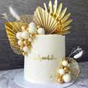 LaVenty Champagne Rose Cake Decoration White Gold Balls Cake Decoration Gold Palm Leaves Cake Decoration Boho Bohemian Cake Topper Boho Party Supplies