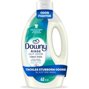 Downy Rinse Laundry Odor Remover, Cool Cotton Scent, 62 fl oz, Fabric Softener and Laundry Odor Removal Rinse, Fights Odors at the source, HE Compatible