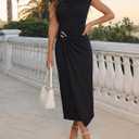 ZESICA Women's 2026 Summer Cap Sleeve Casual Bodycon Dress Elegant Wedding Guest Cocktail Party Formal Long Midi Dresses (Black, XL)