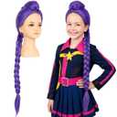 Morvally 33.5 Inches Purple Long Braided Ponytail Wig - Anime Cosplay Wigs for Halloween Costume Party (Purple)