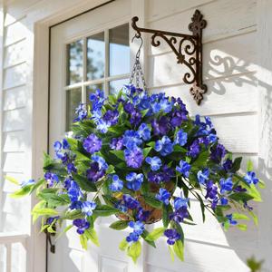 Hommyea Artificial Fake Hanging Flowers Plants Basket for Outdoors Outside Decoration UV Resistant Faux Silk Flowers Look Real Plastic Flowers for Spring Planters Home Porch Patio Garden Decor (3psc Deep&light Blue)