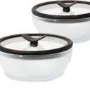 Anyday 2-Pack (2-Cup) Glass Food Storage Set with Glass Lids | Plastic-Free Frosted Meal Prep Bowls | Stackable Airtight Storage Container Set with Vented Silicone Lid for Microwave-Safe Reheating (Frosted - Black Sesame)